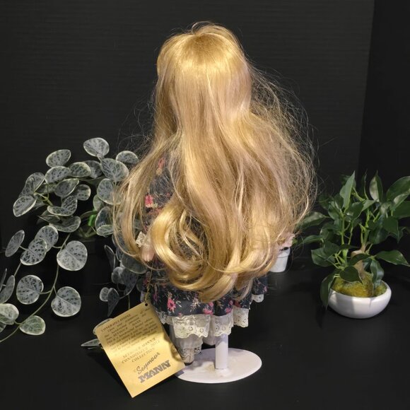 Vintage Porcelain Doll with Blue Floral Dress - Picture 3 of 3